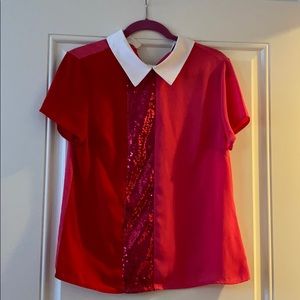 Color block sequin blouse